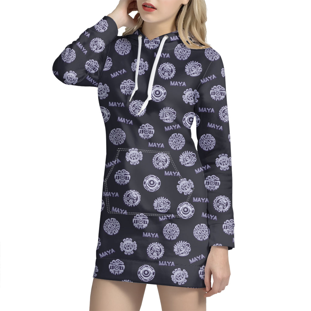 Maya Symbol Pattern Print Hoodie Dress