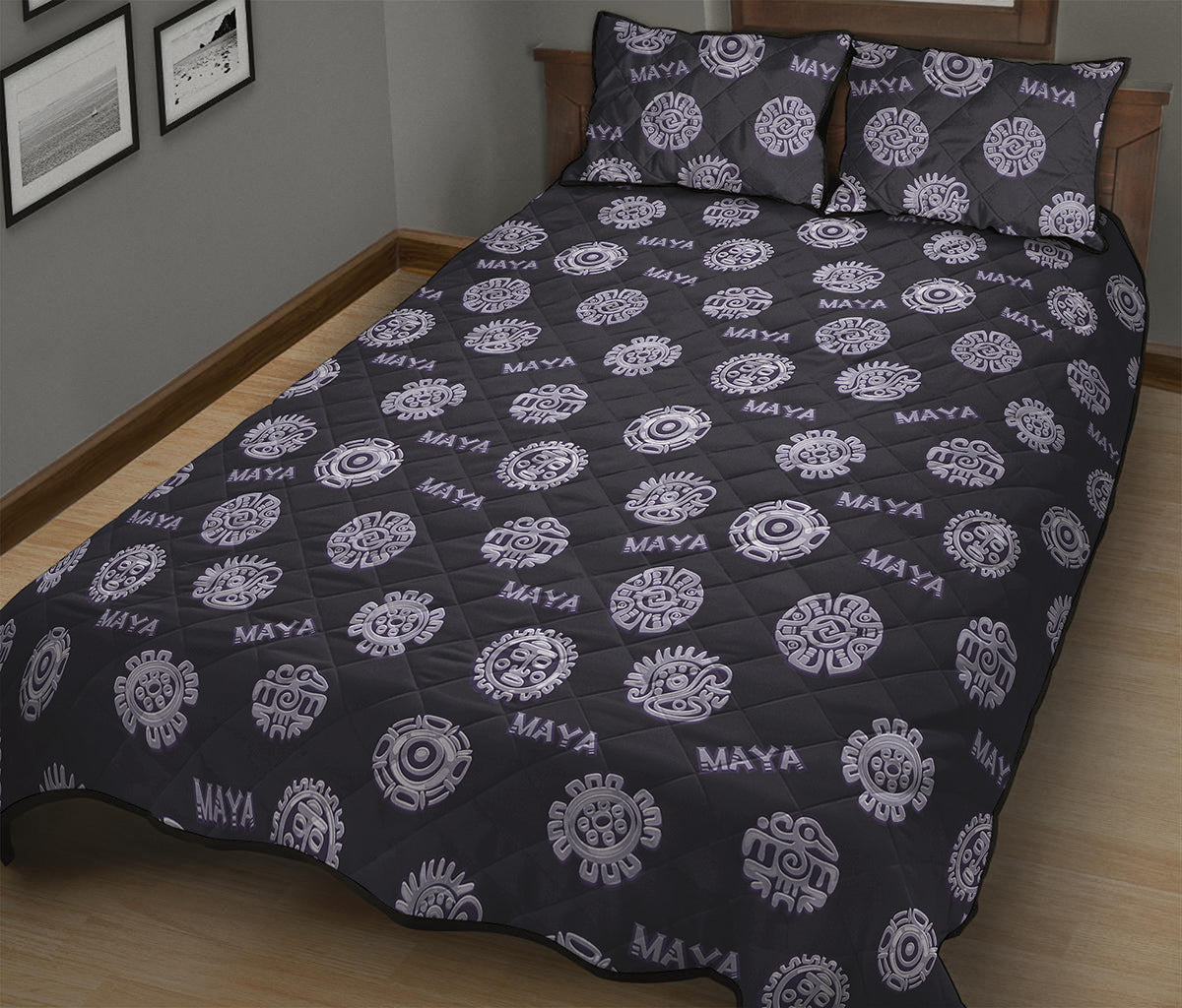 Maya Symbol Pattern Print Quilt Bed Set