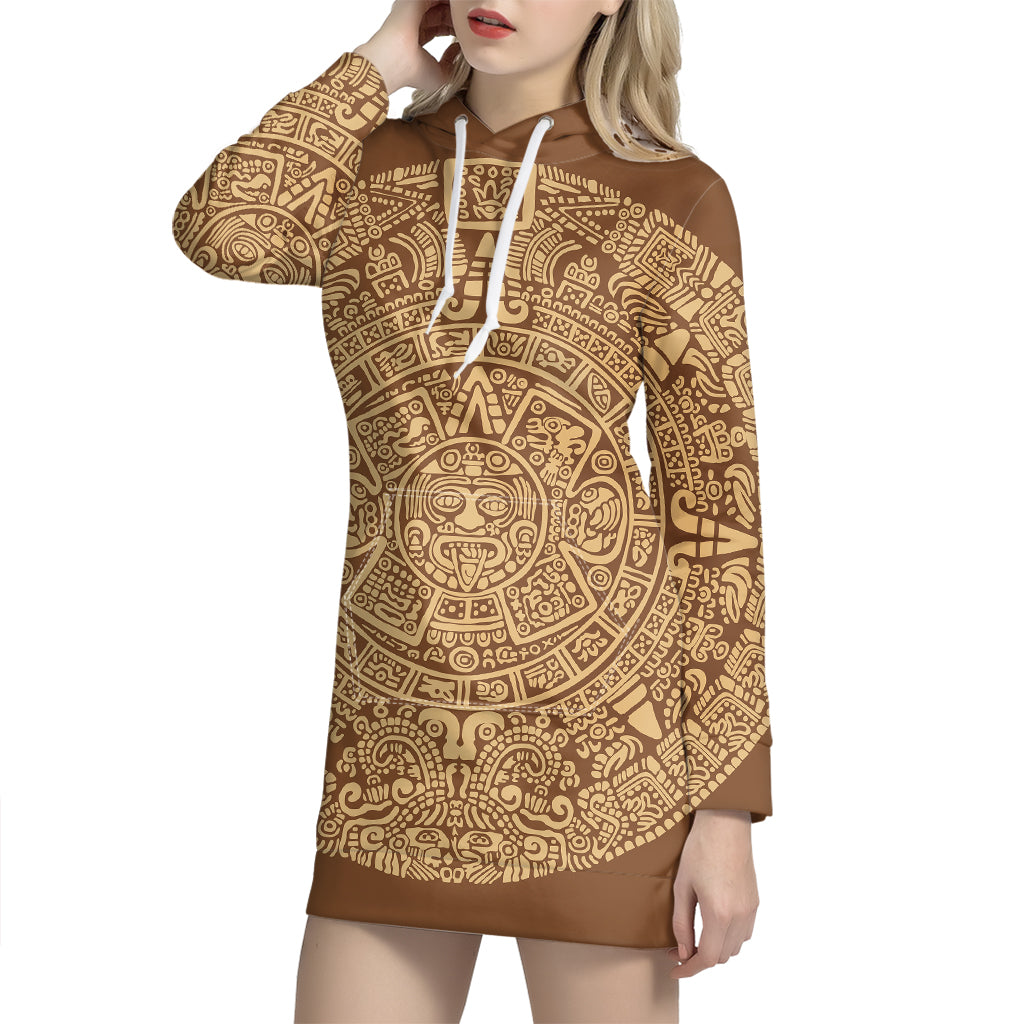 Mayan Calendar Print Pullover Hoodie Dress