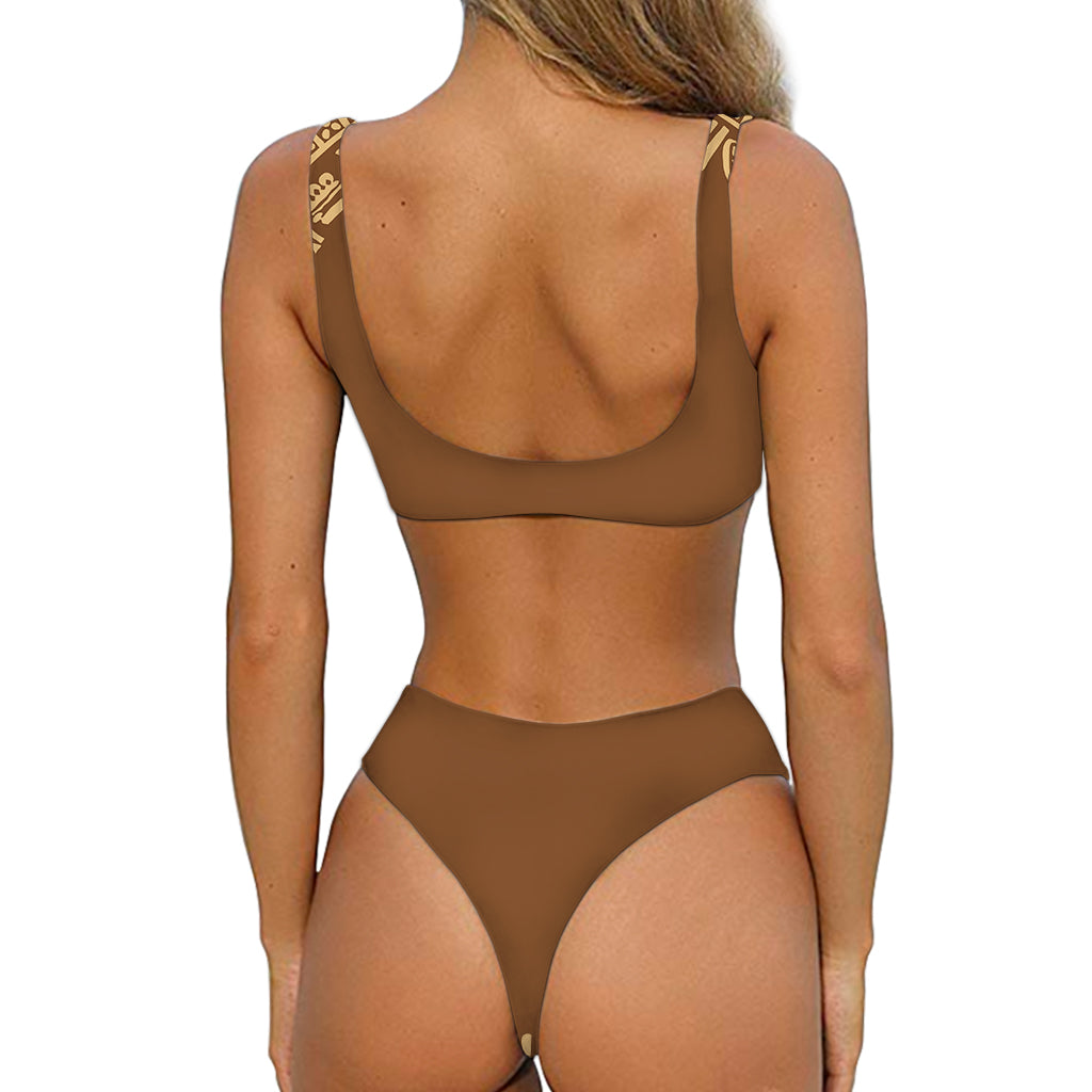 Mayan Circle Symbol Print Front Bow Tie Bikini