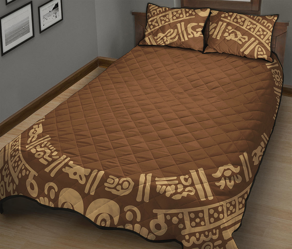 Mayan Circle Symbol Print Quilt Bed Set