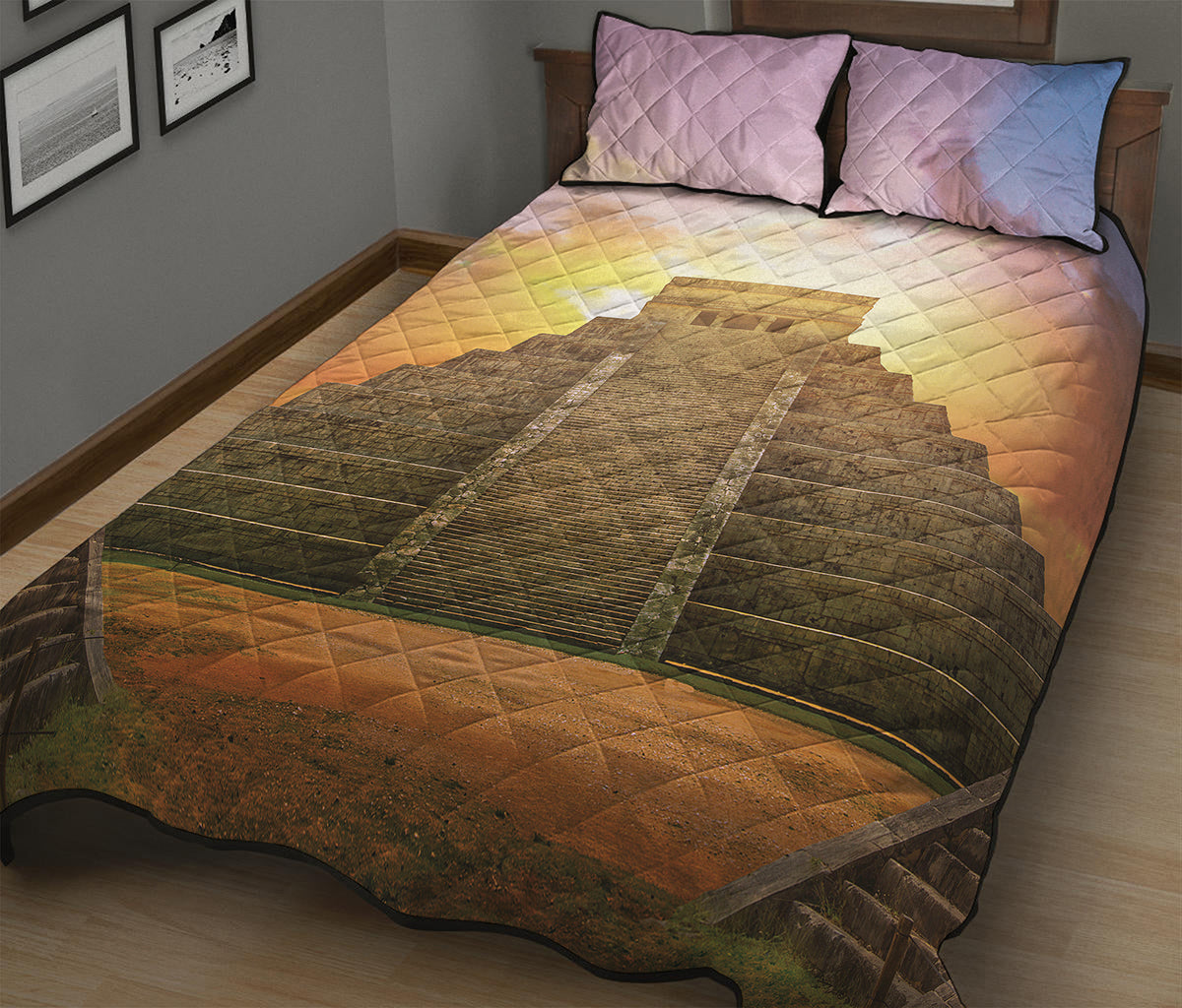 Mayan Civilization Print Quilt Bed Set