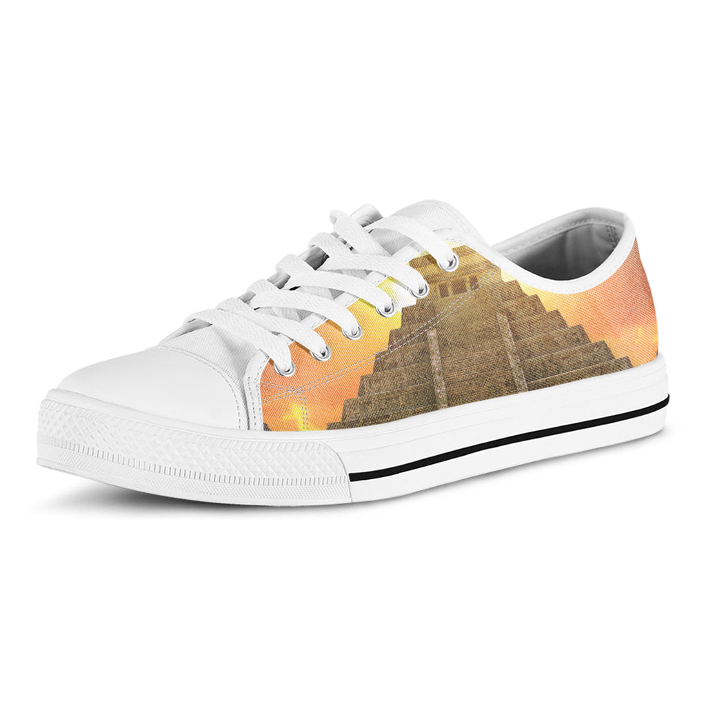 Mayan Civilization Print White Low Top Shoes