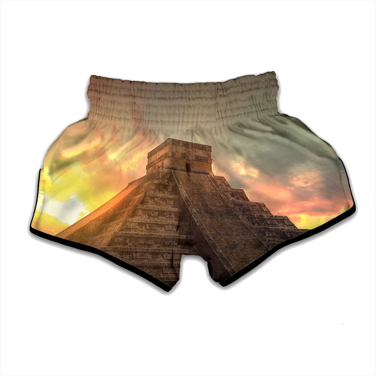 Mayan Pyramid Print Muay Thai Boxing Shorts