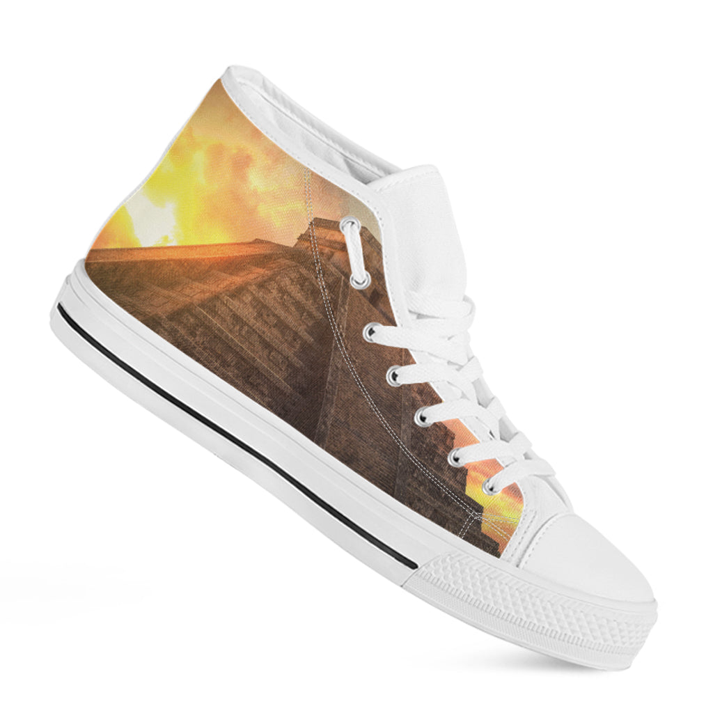 Mayan Pyramid Print White High Top Shoes
