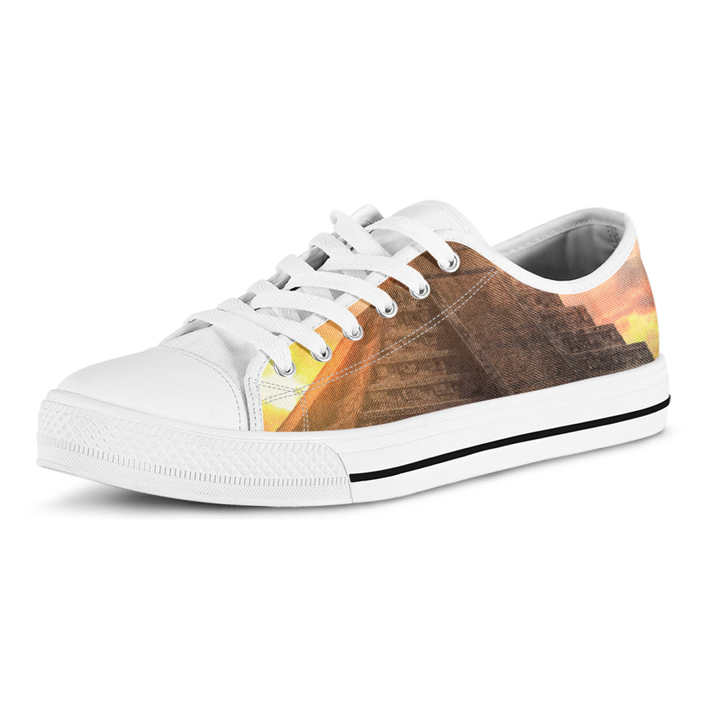 Mayan Pyramid Print White Low Top Shoes