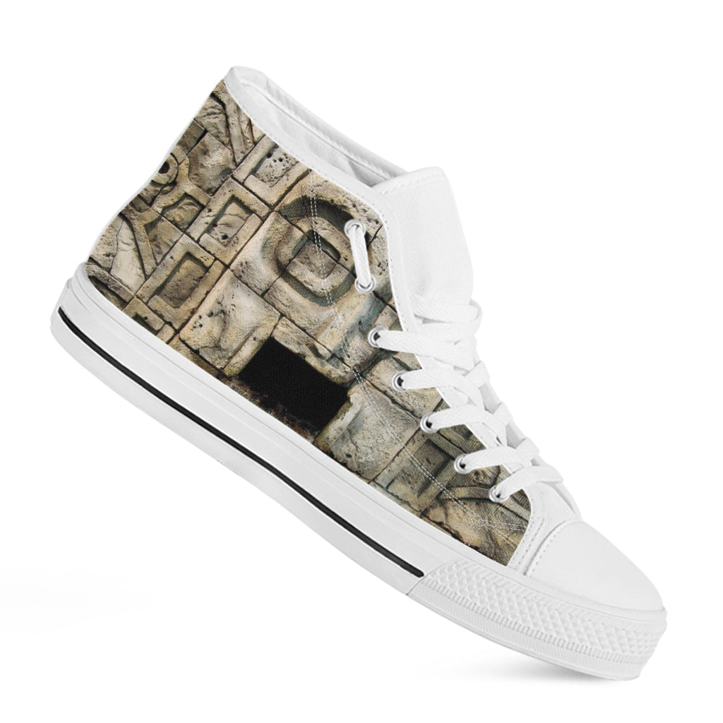 Mayan Stone Print White High Top Shoes