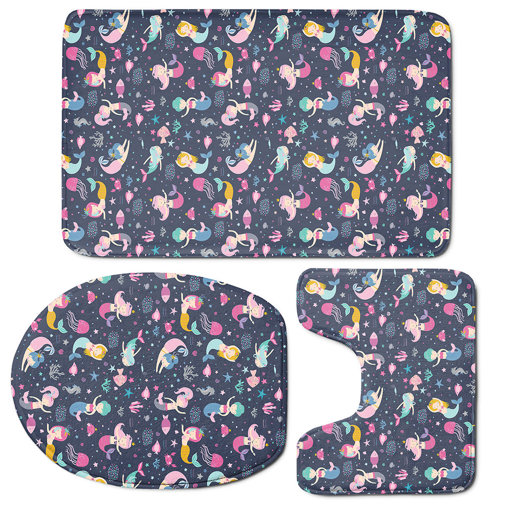Mermaid Cartoon Pattern Print 3 Piece Bath Mat Set