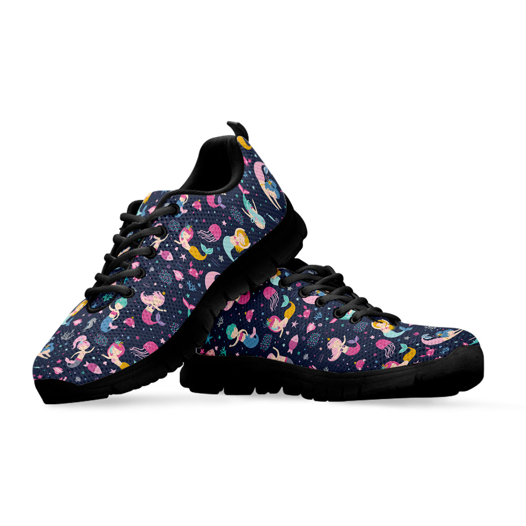 Mermaid Cartoon Pattern Print Black Sneakers