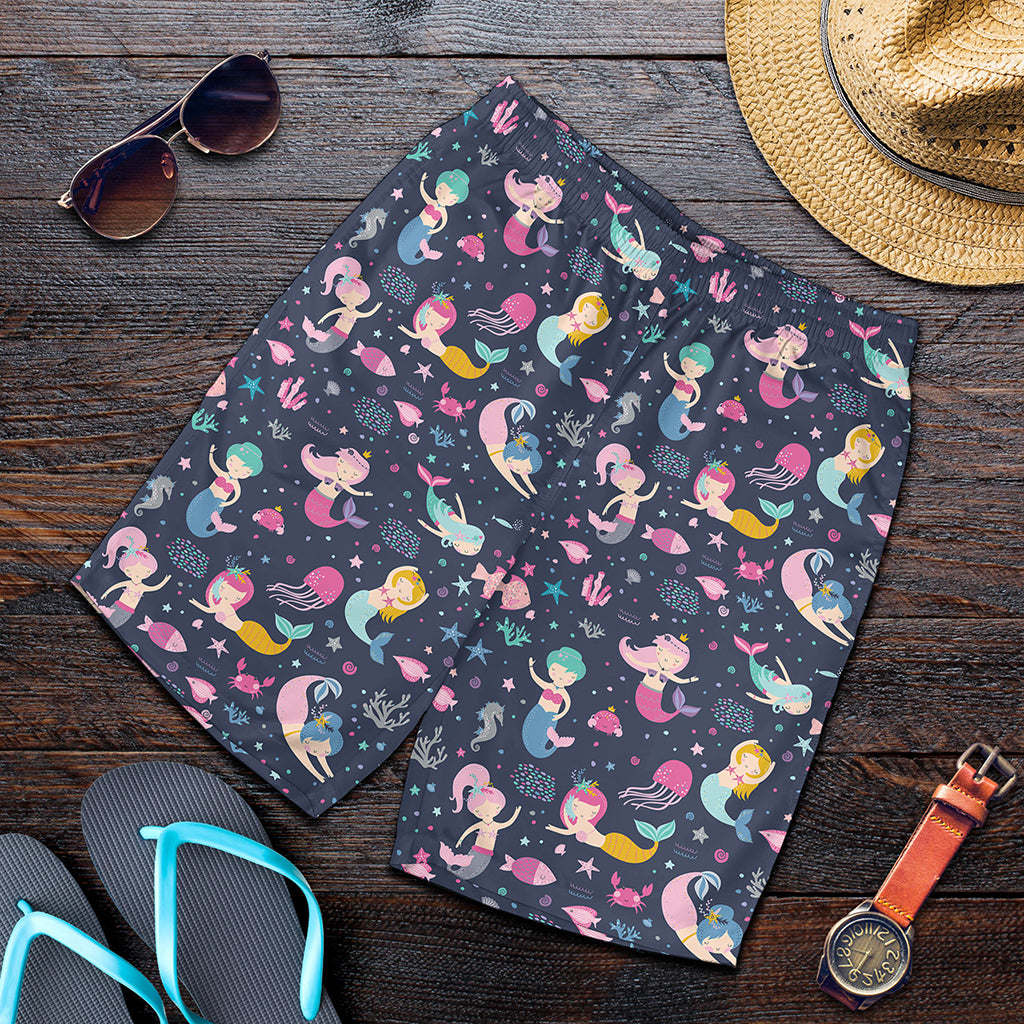 Mermaid Cartoon Pattern Print Men's Shorts