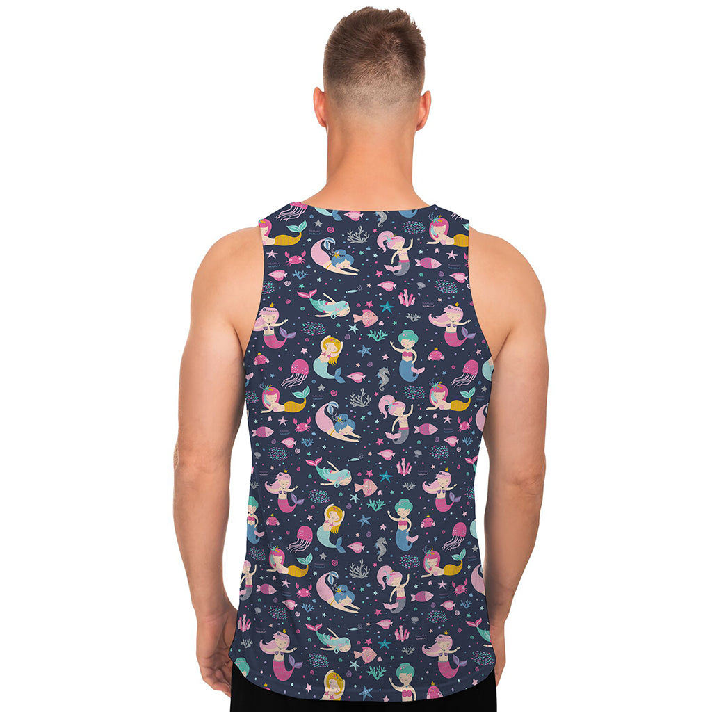 Mermaid Cartoon Pattern Print Men's Tank Top