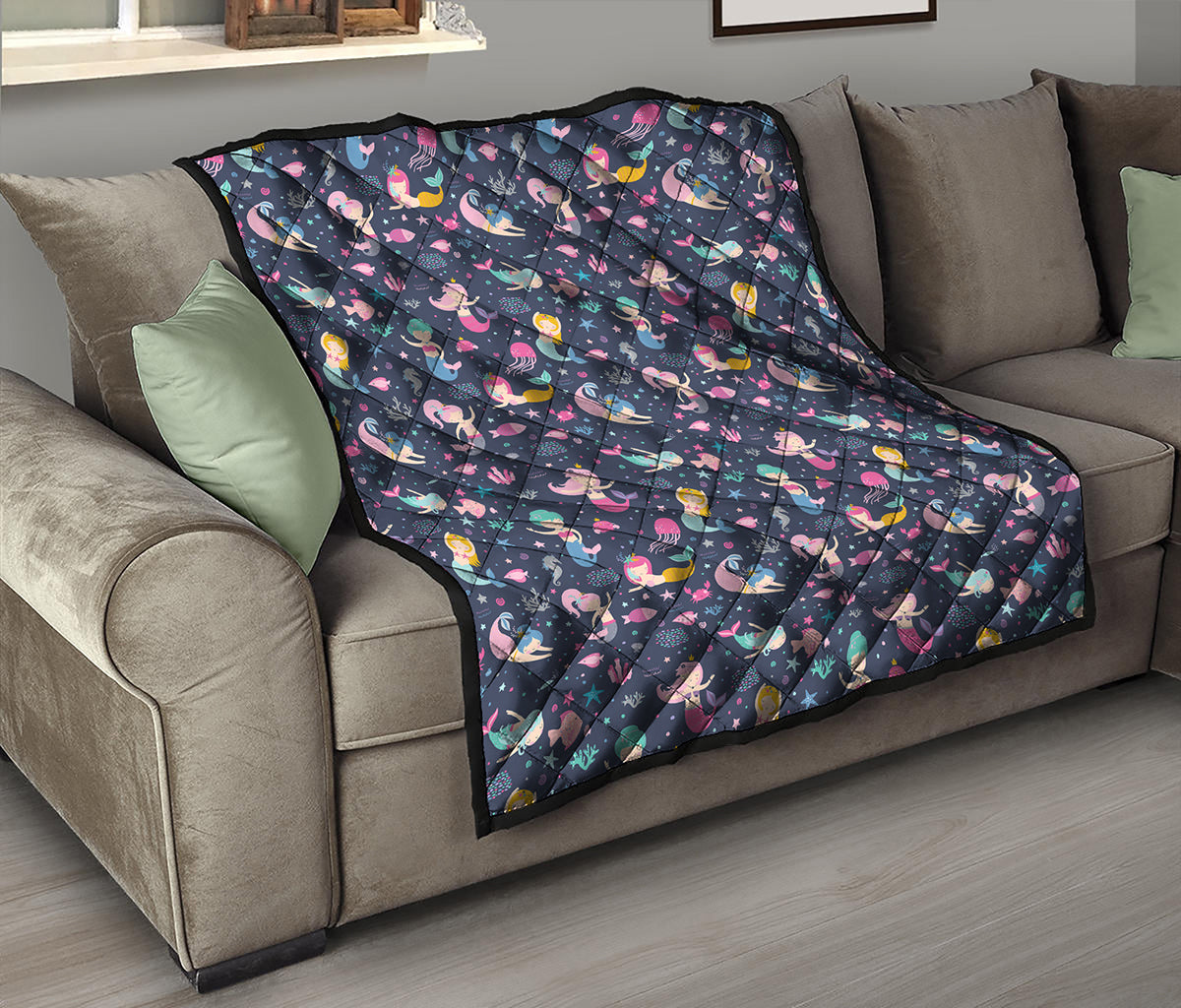Mermaid Cartoon Pattern Print Quilt
