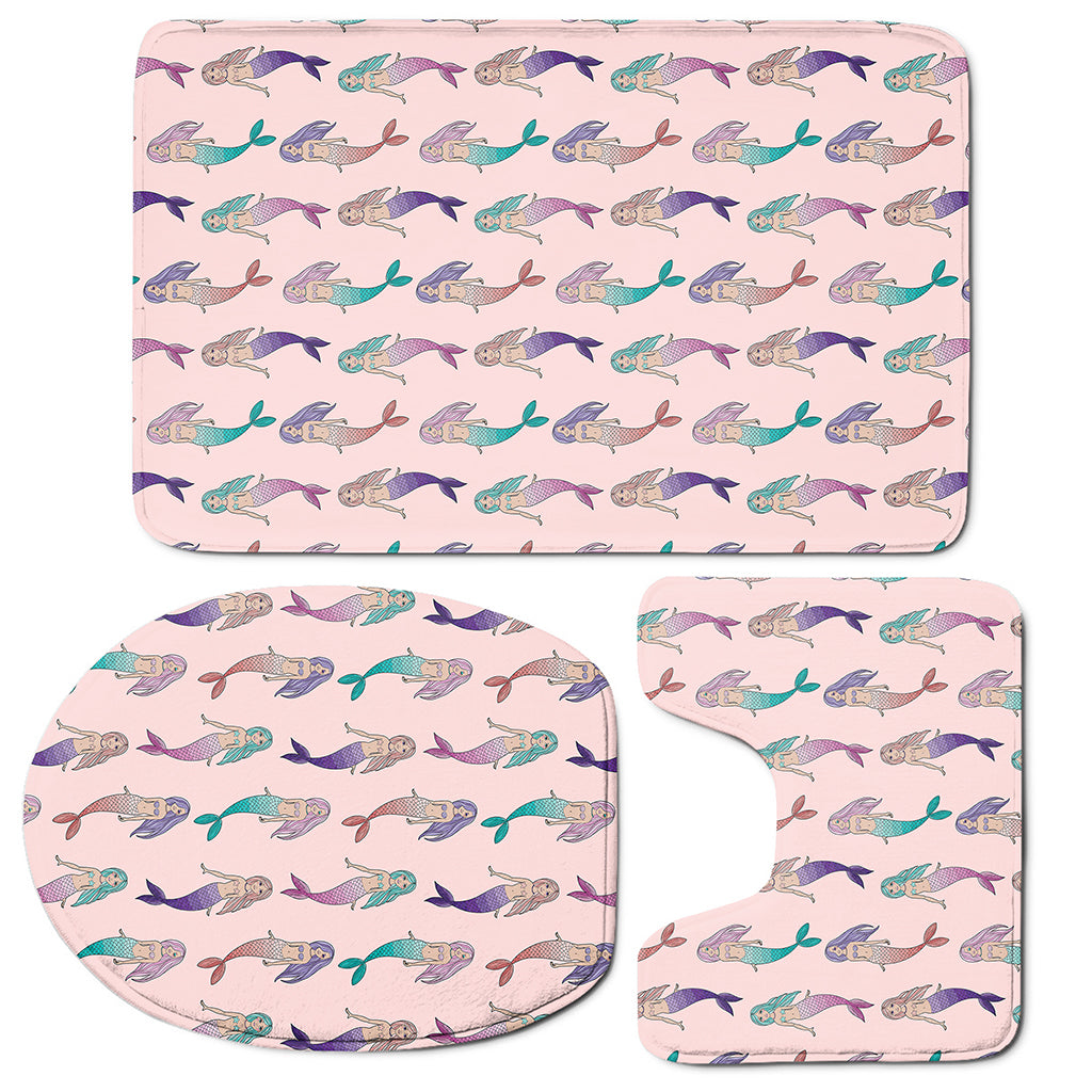 Mermaid Girls Pattern Print 3 Piece Bath Mat Set