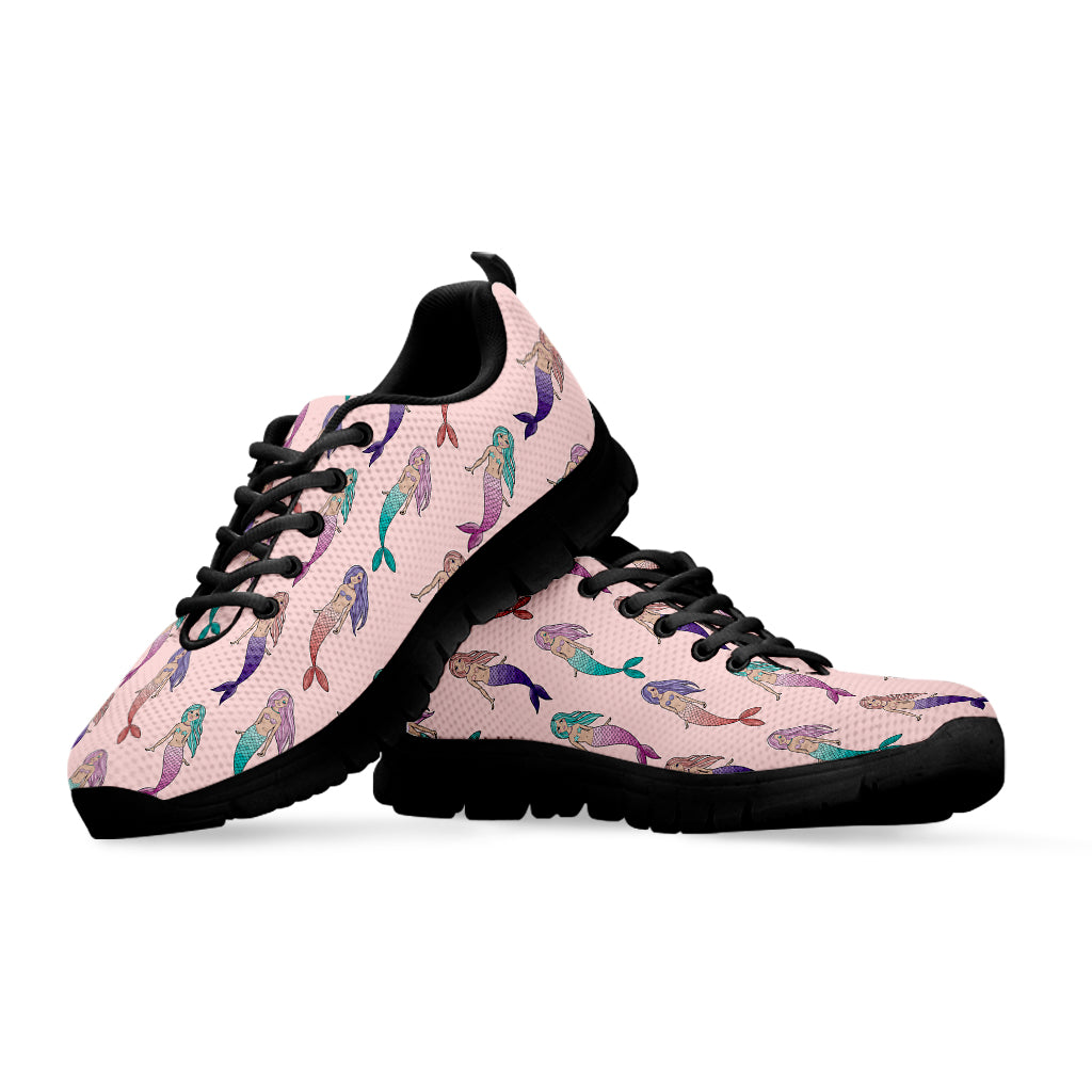 Mermaid Girls Pattern Print Black Sneakers