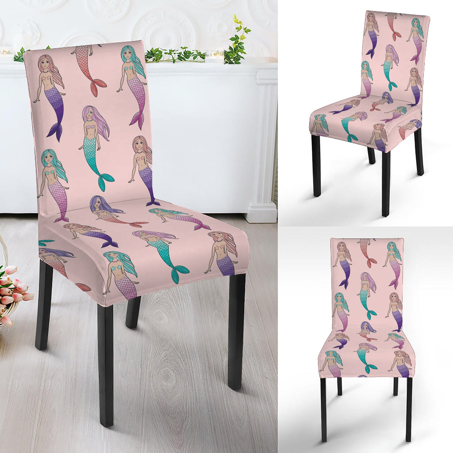 Mermaid Girls Pattern Print Dining Chair Slipcover