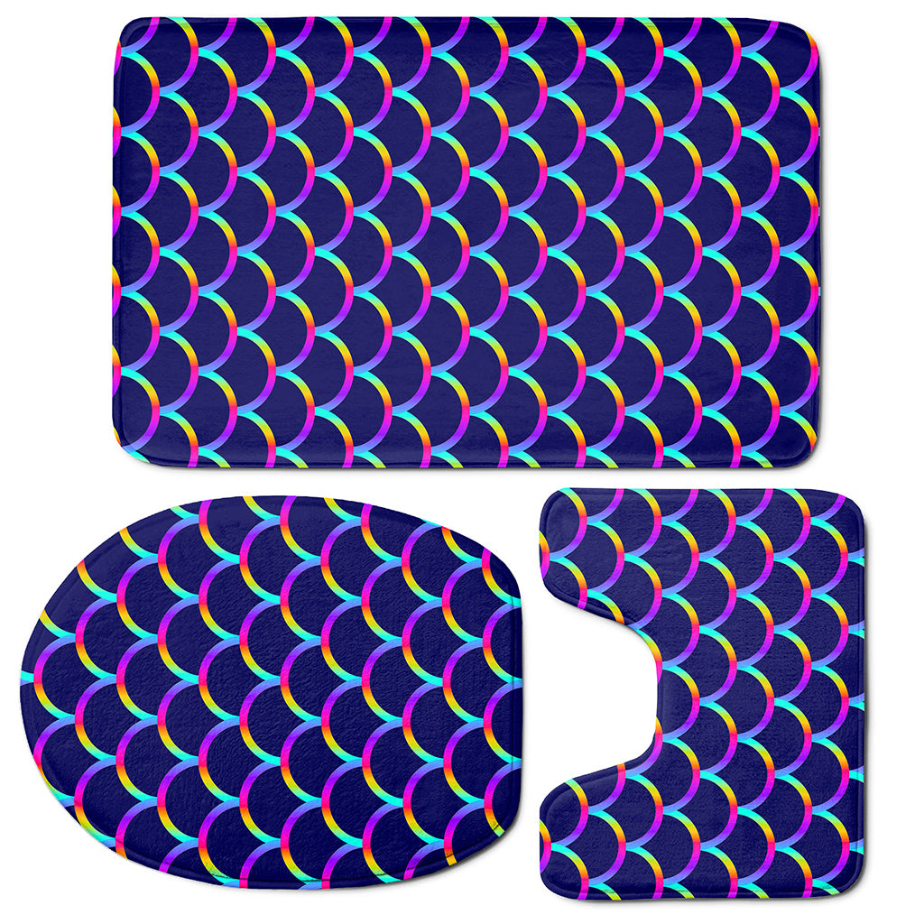 Mermaid Scales Pattern Print 3 Piece Bath Mat Set
