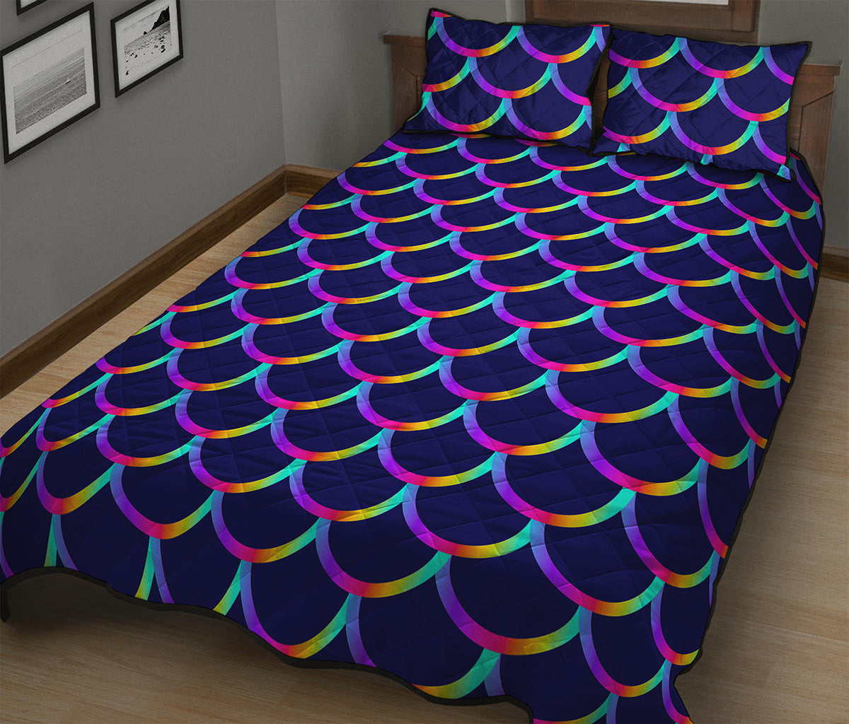 Mermaid Scales Pattern Print Quilt Bed Set