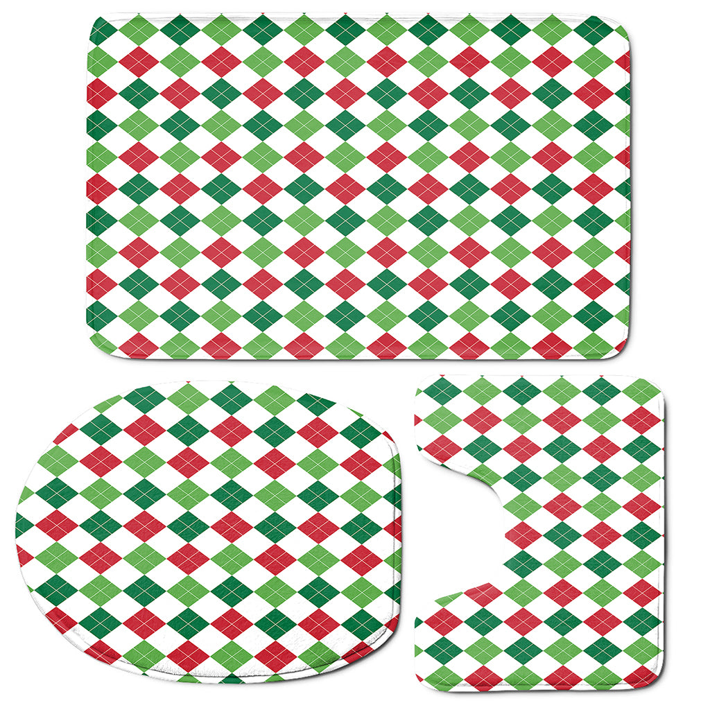 Merry Christmas Argyle Pattern Print 3 Piece Bath Mat Set