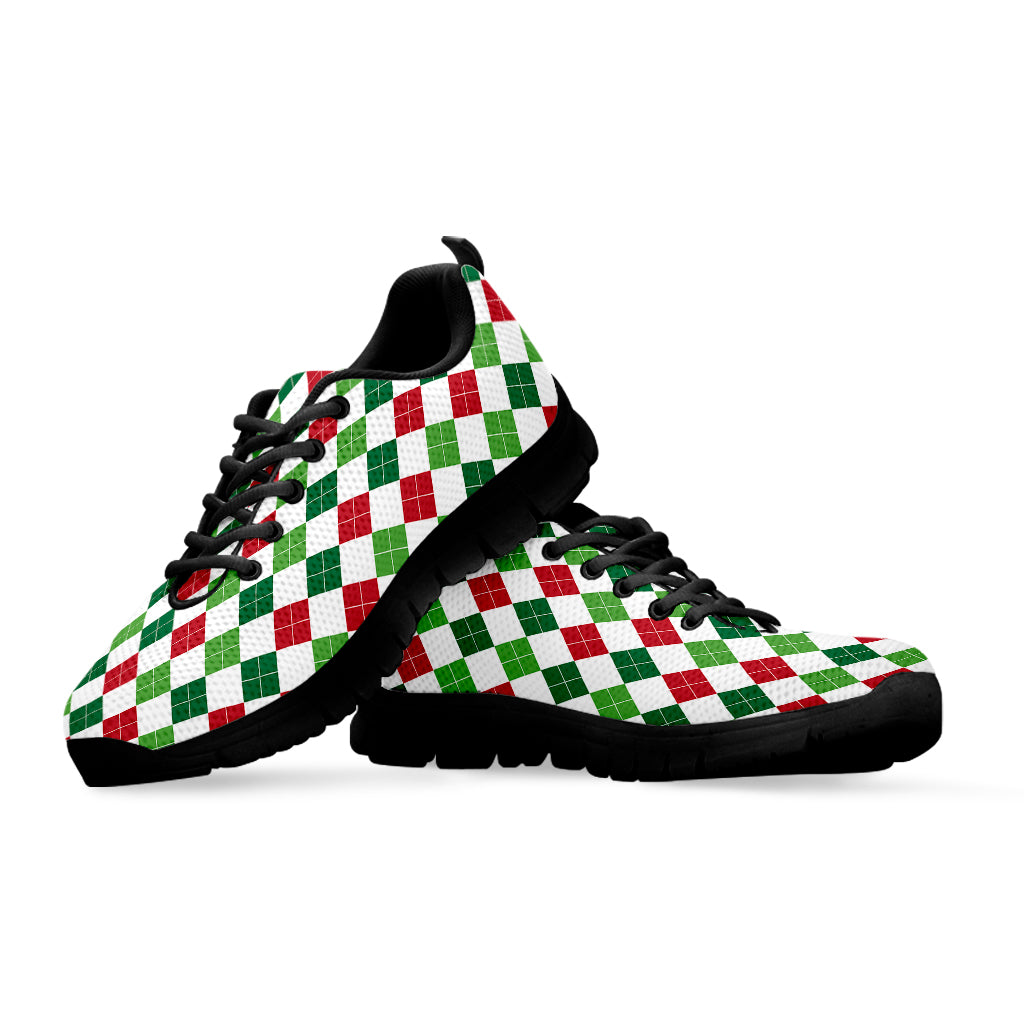 Merry Christmas Argyle Pattern Print Black Sneakers