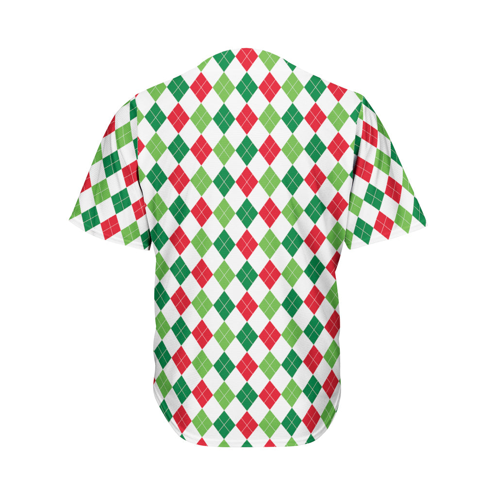 Merry Christmas Argyle Pattern Print Men's Baseball Jersey