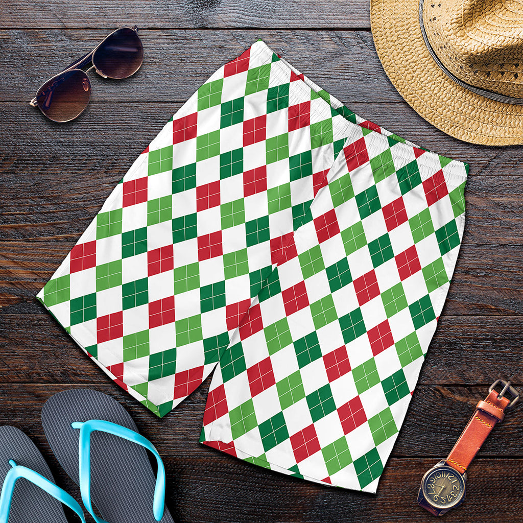 Merry Christmas Argyle Pattern Print Men's Shorts
