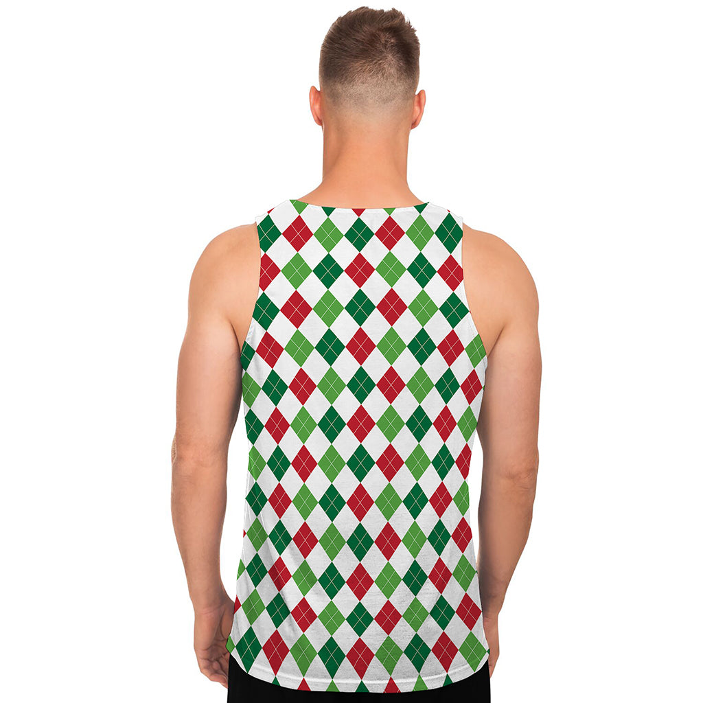 Merry Christmas Argyle Pattern Print Men's Tank Top