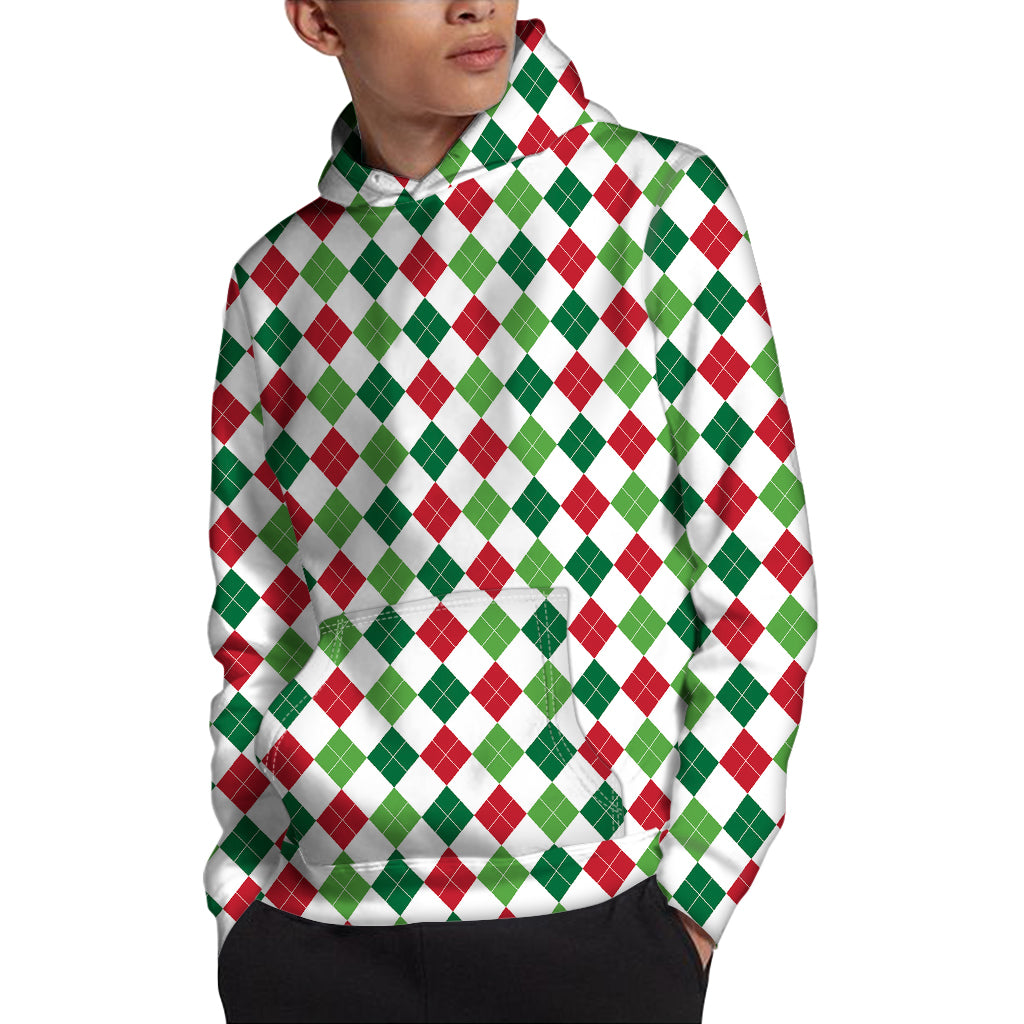 Merry Christmas Argyle Pattern Print Pullover Hoodie