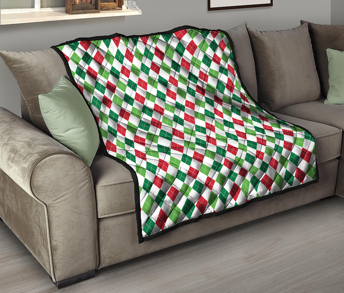 Merry Christmas Argyle Pattern Print Quilt