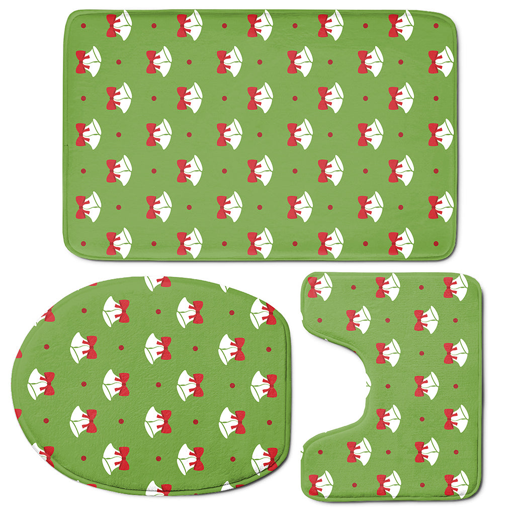 Merry Christmas Bells Pattern Print 3 Piece Bath Mat Set