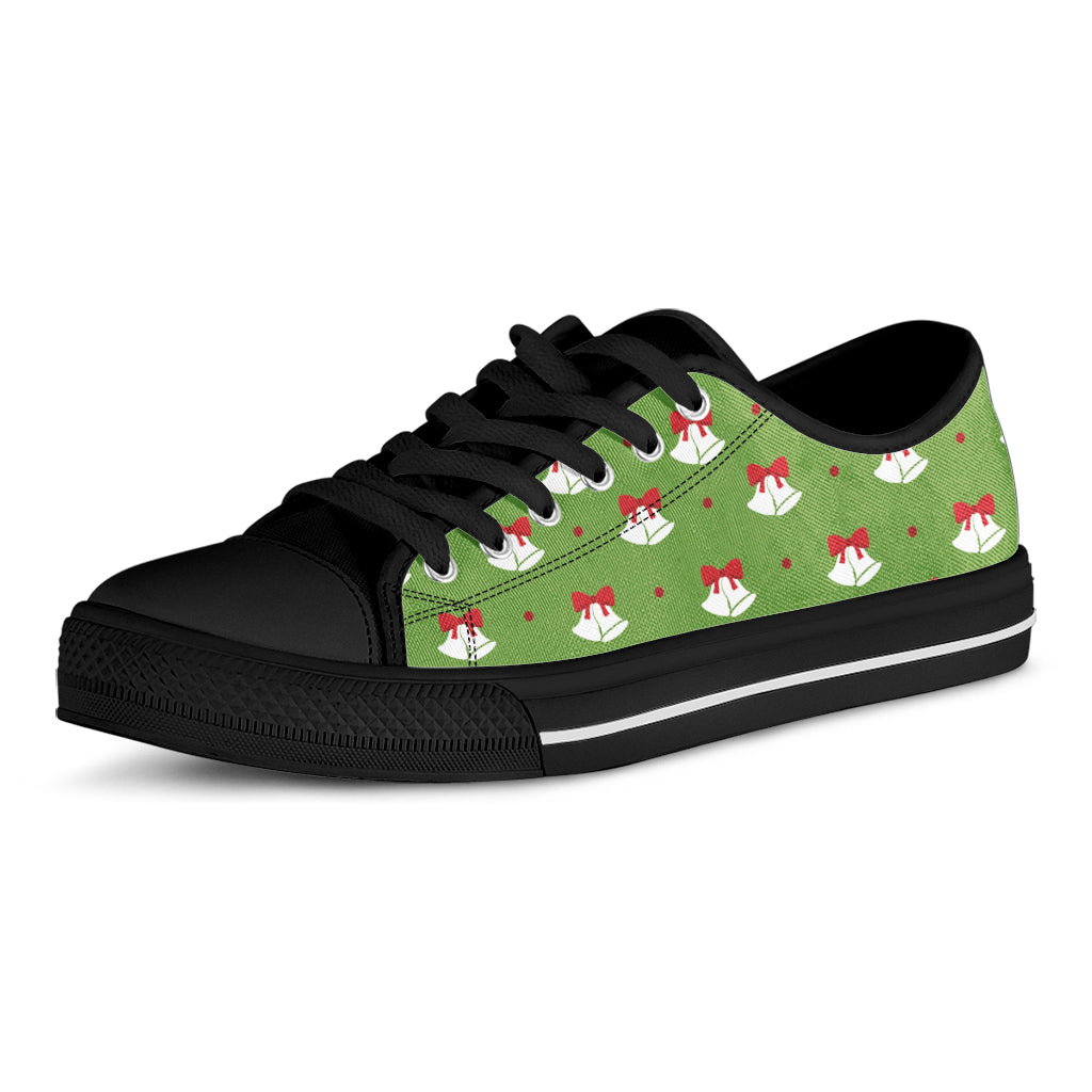 Merry Christmas Bells Pattern Print Black Low Top Shoes