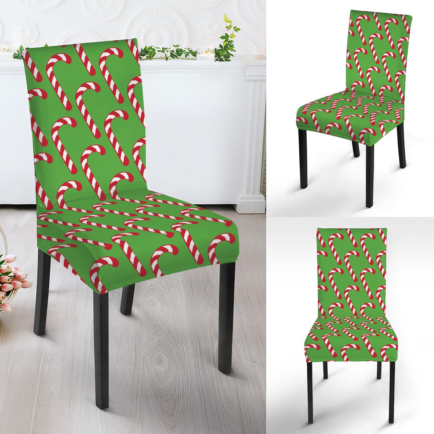 Merry Christmas Candy Cane Pattern Print Dining Chair Slipcover