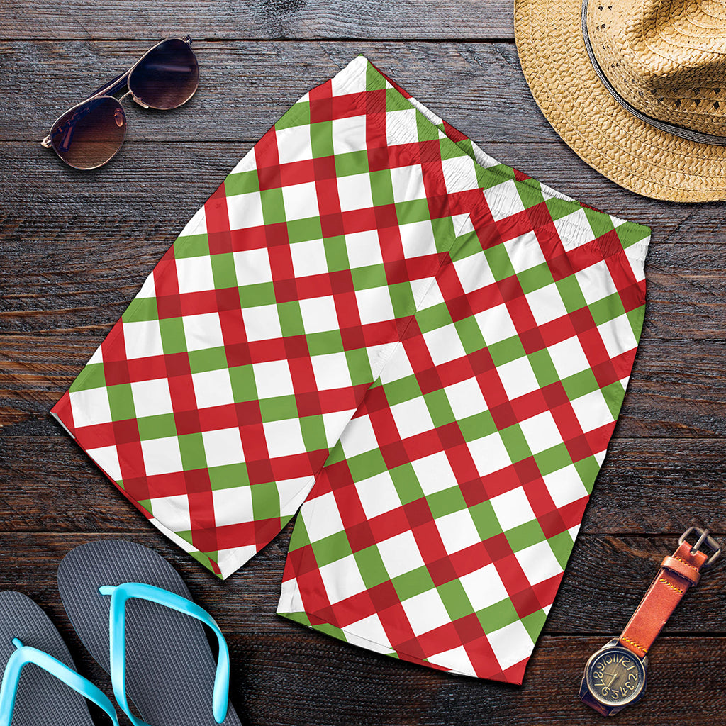Merry Christmas Checkered Pattern Print Men's Shorts