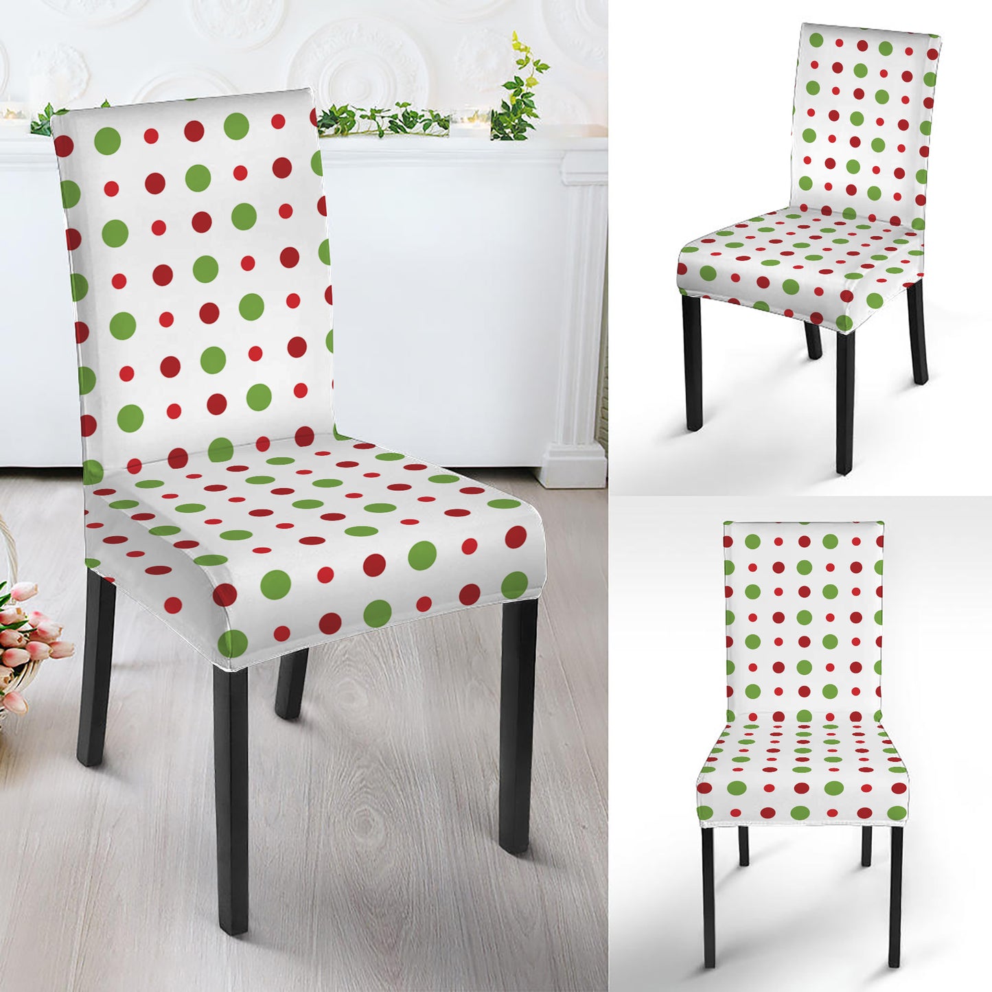 Merry Christmas Dots Pattern Print Dining Chair Slipcover