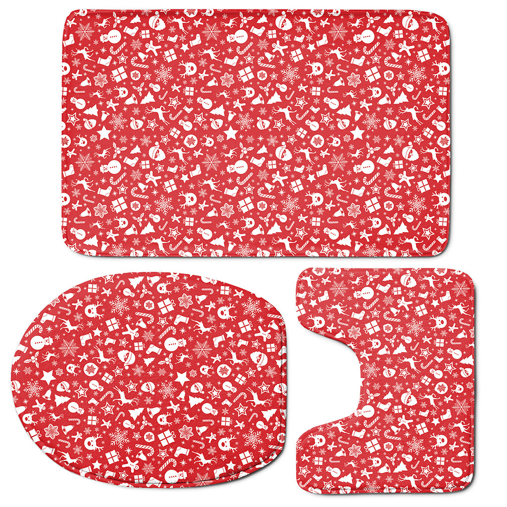 Merry Christmas Elements Pattern Print 3 Piece Bath Mat Set