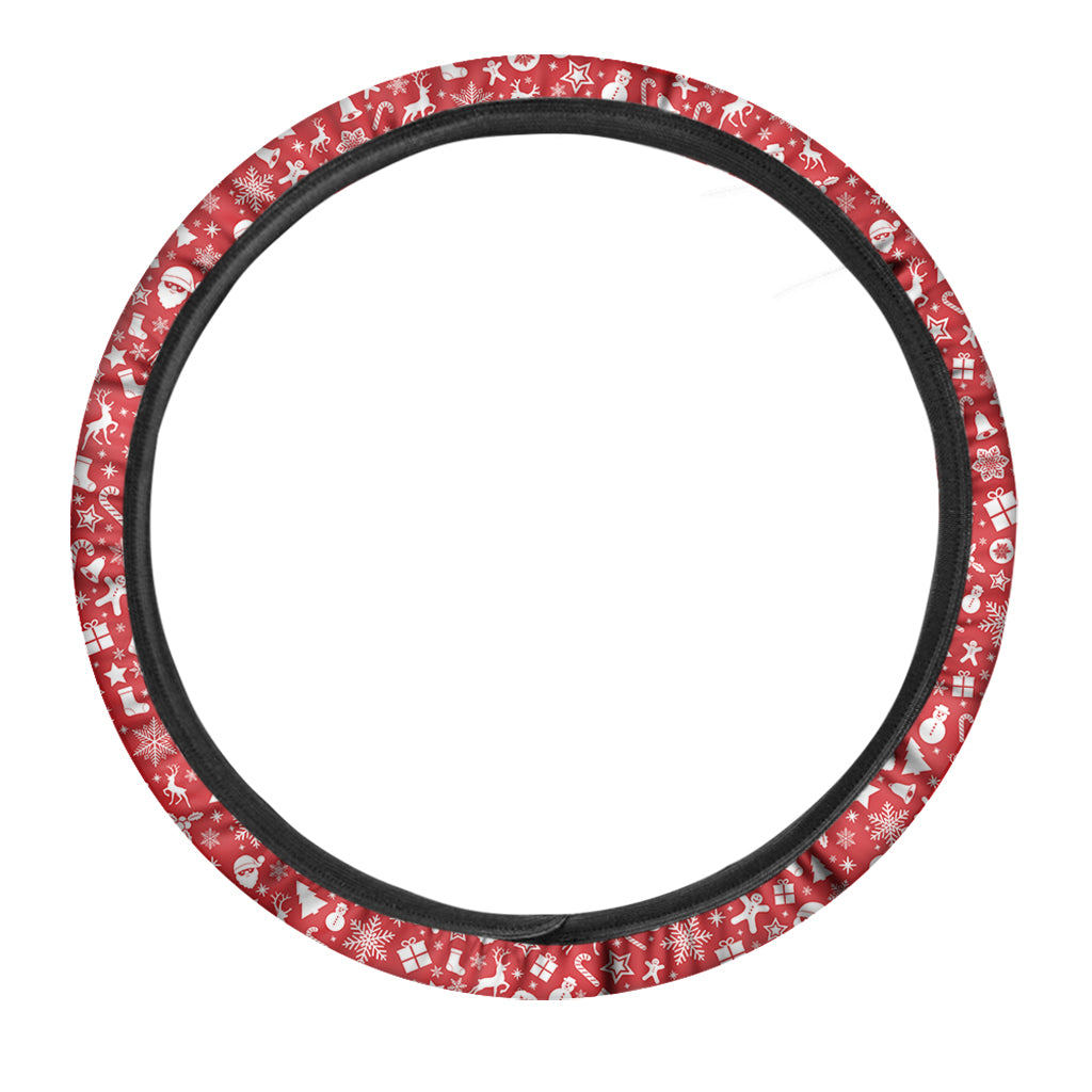 Merry Christmas Elements Pattern Print Car Steering Wheel Cover