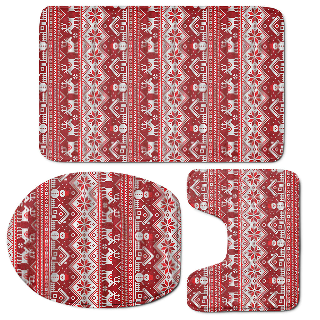 Merry Christmas Knitted Pattern Print 3 Piece Bath Mat Set