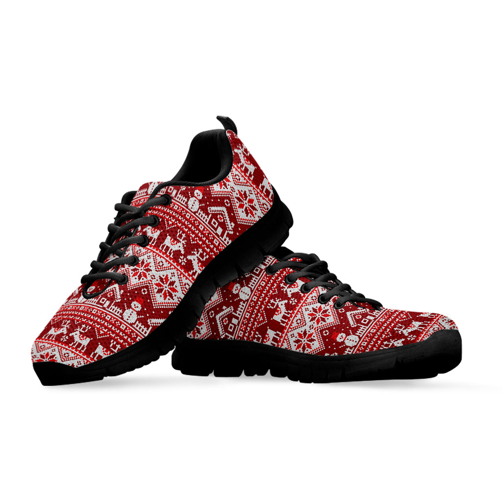 Merry Christmas Knitted Pattern Print Black Sneakers