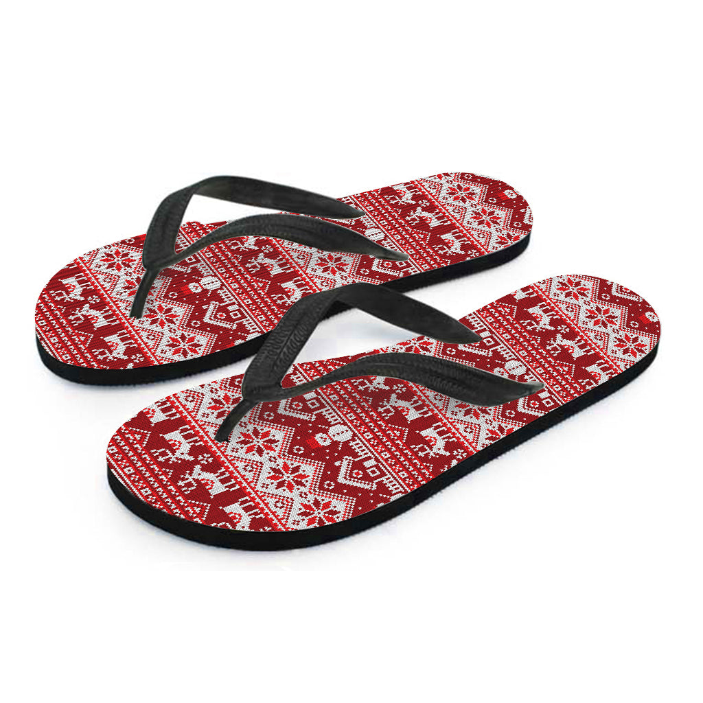 Merry Christmas Knitted Pattern Print Flip Flops