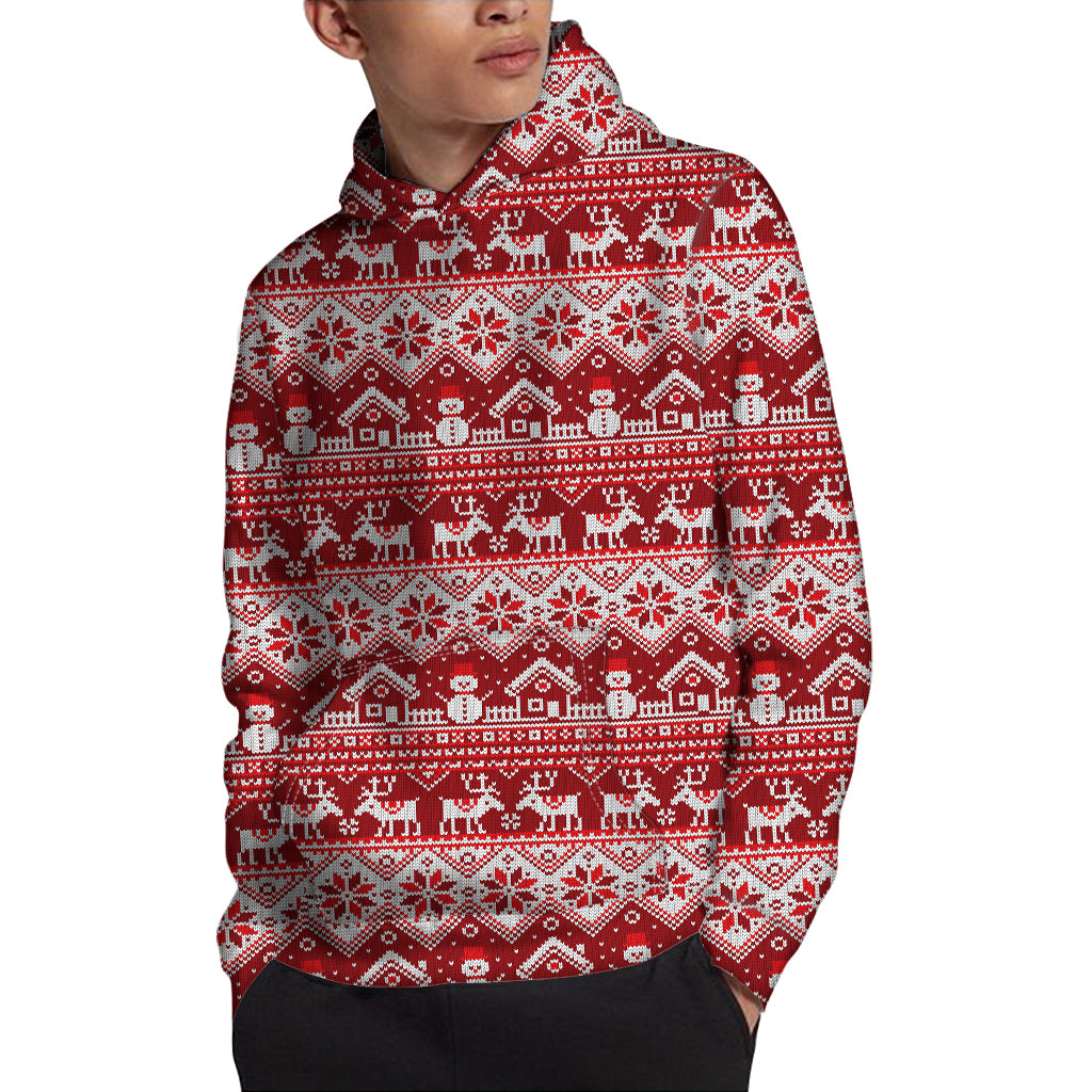 Merry Christmas Knitted Pattern Print Pullover Hoodie