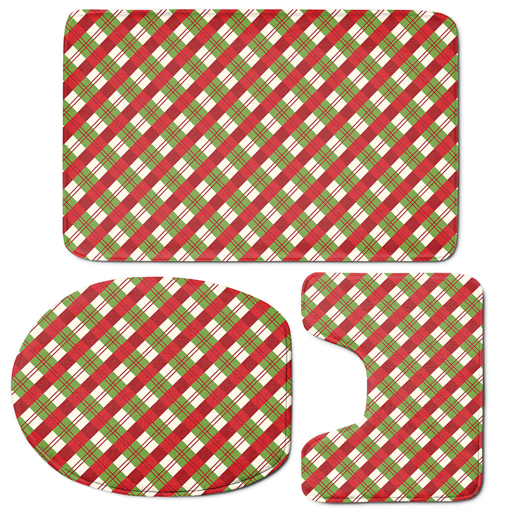 Merry Christmas Plaid Pattern Print 3 Piece Bath Mat Set