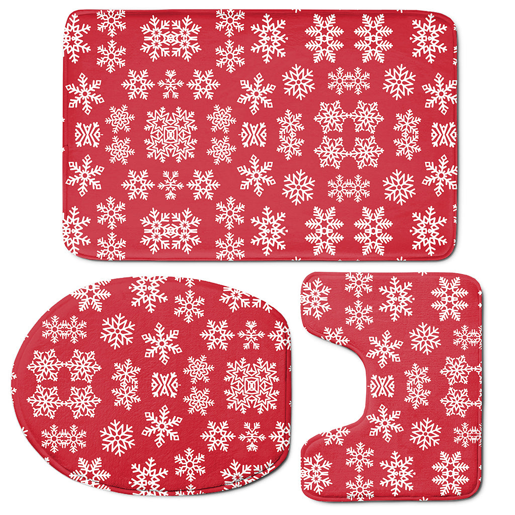 Merry Christmas Snowflakes Pattern Print 3 Piece Bath Mat Set