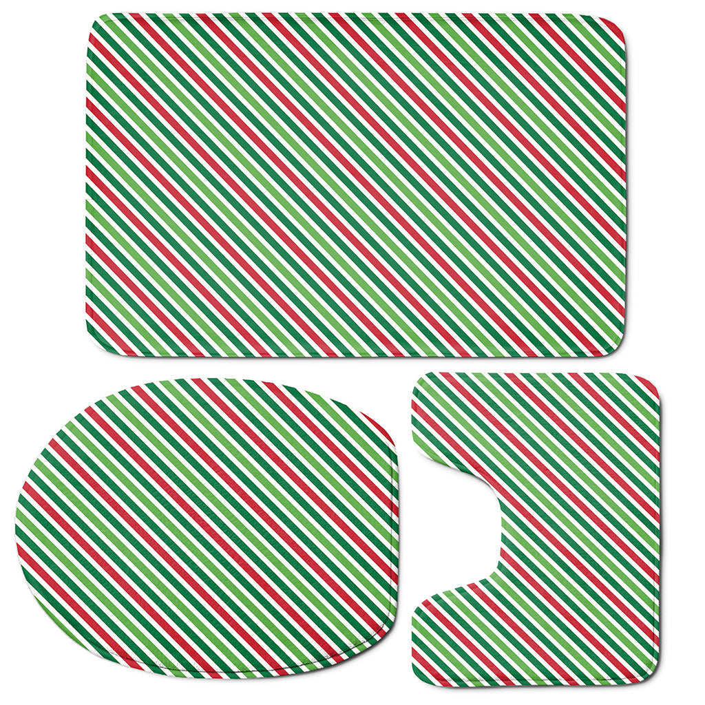 Merry Christmas Stripes Pattern Print 3 Piece Bath Mat Set