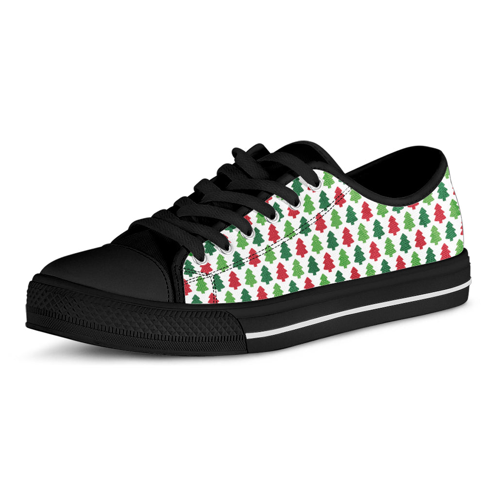 Merry Christmas Tree Pattern Print Black Low Top Shoes