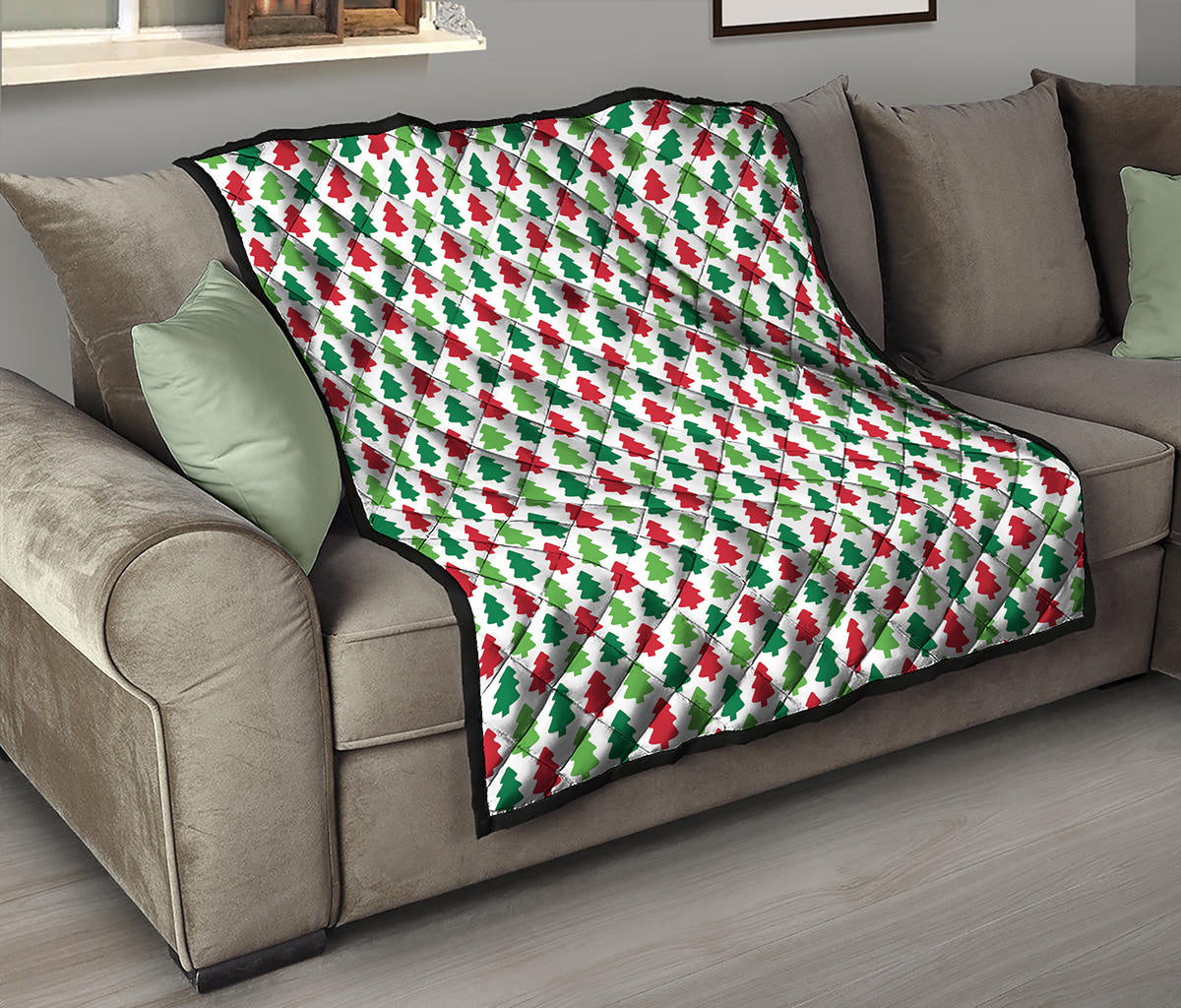 Merry Christmas Tree Pattern Print Quilt
