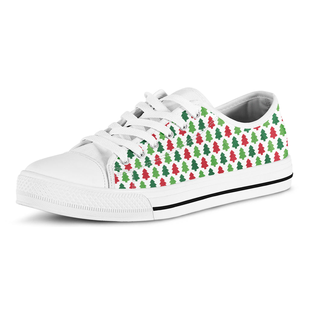 Merry Christmas Tree Pattern Print White Low Top Shoes