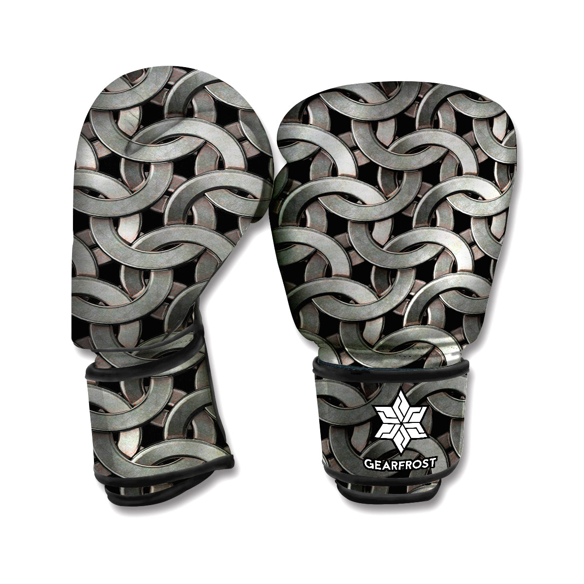 Metal Chainmail Pattern Print Boxing Gloves
