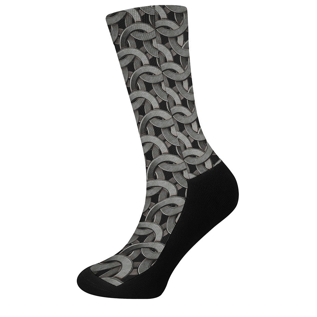 Metal Chainmail Pattern Print Crew Socks