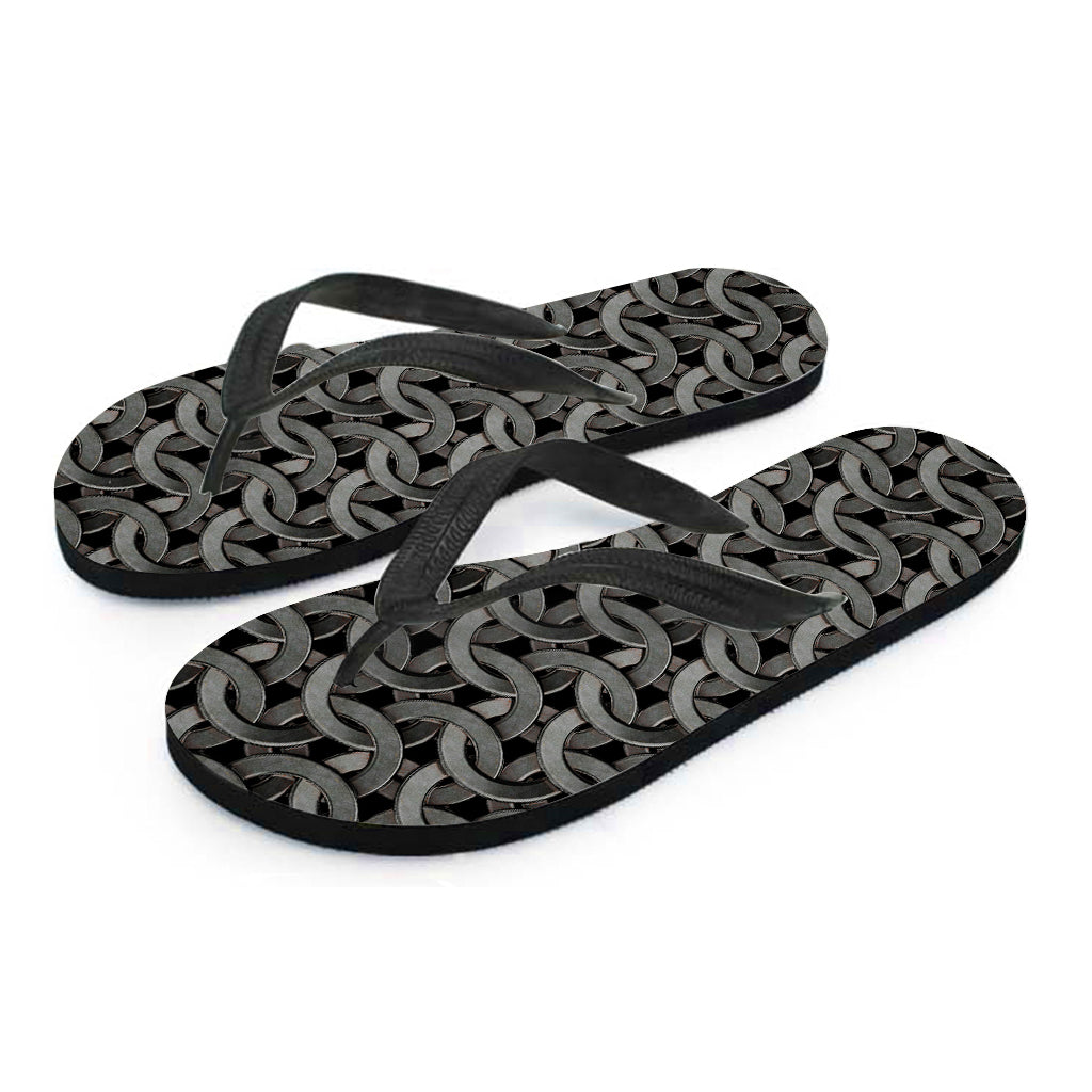 Metal Chainmail Pattern Print Flip Flops