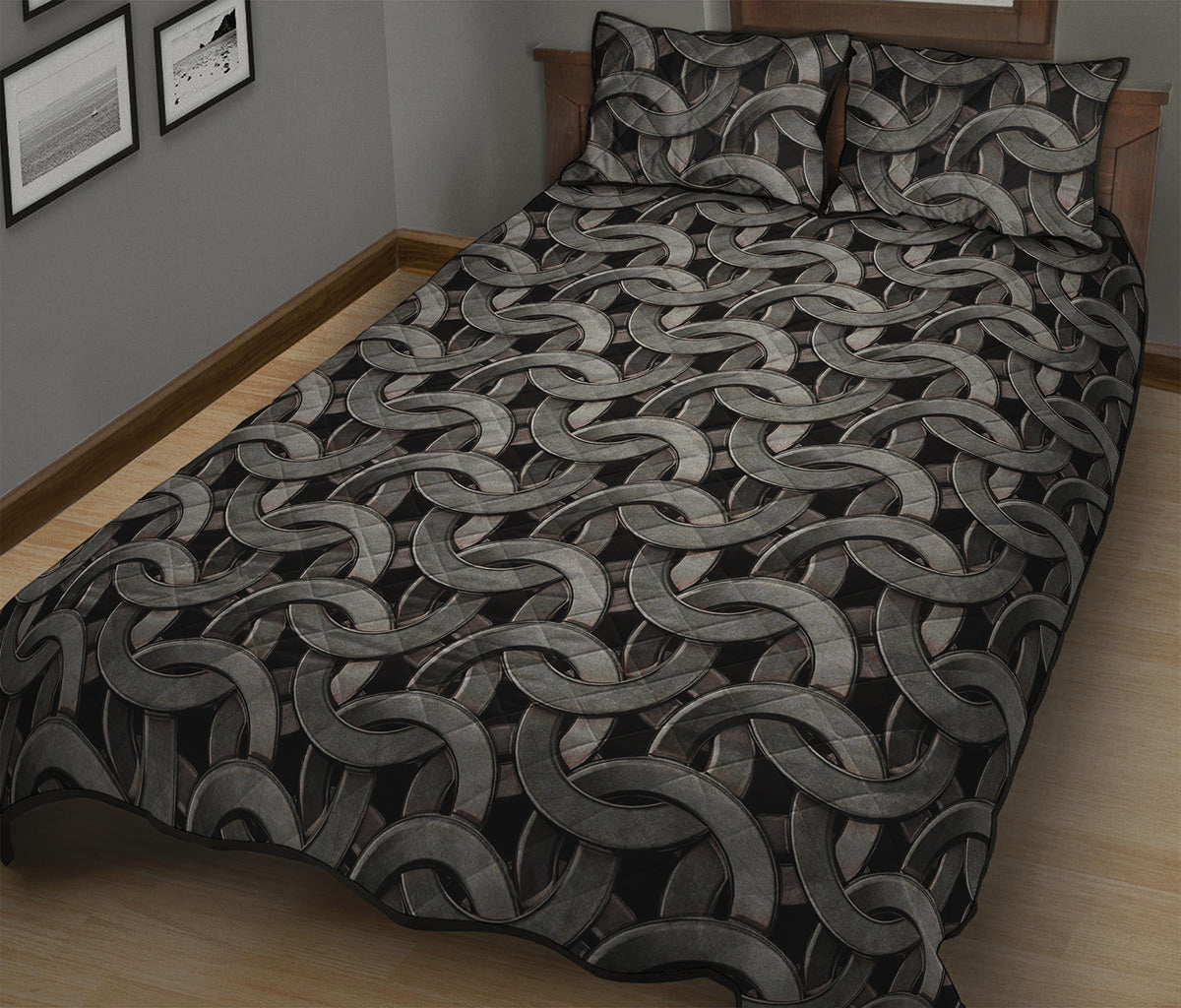 Metal Chainmail Pattern Print Quilt Bed Set
