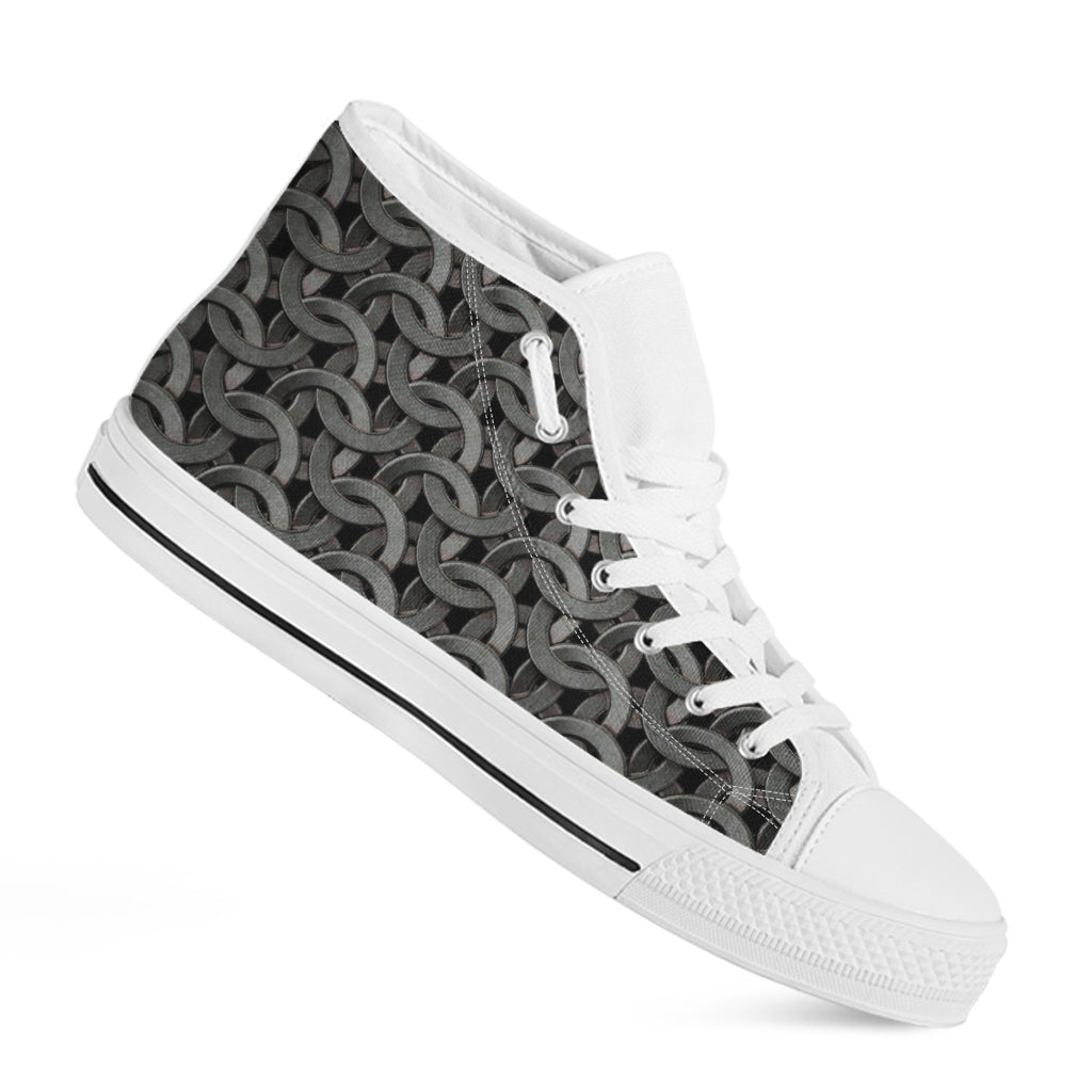 Metal Chainmail Pattern Print White High Top Shoes